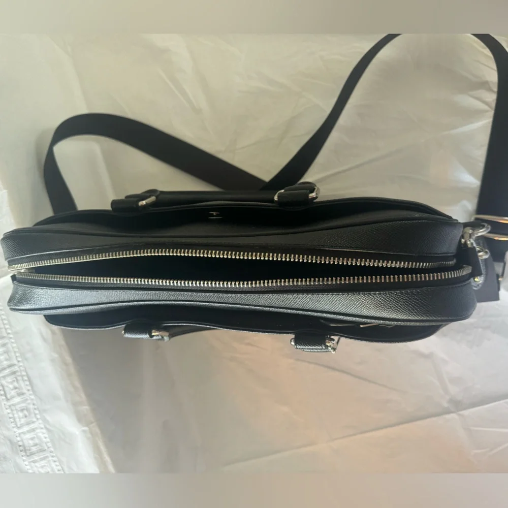 Coach Black Leather Briefcase Tote with Silver Hardware